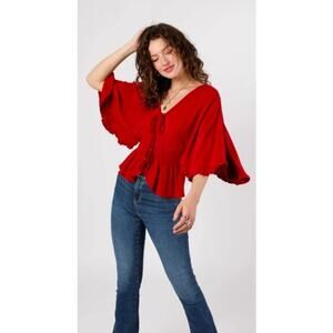 Band of the Free Kacey red smocked  top Boho Sz small retro hippie boho chic